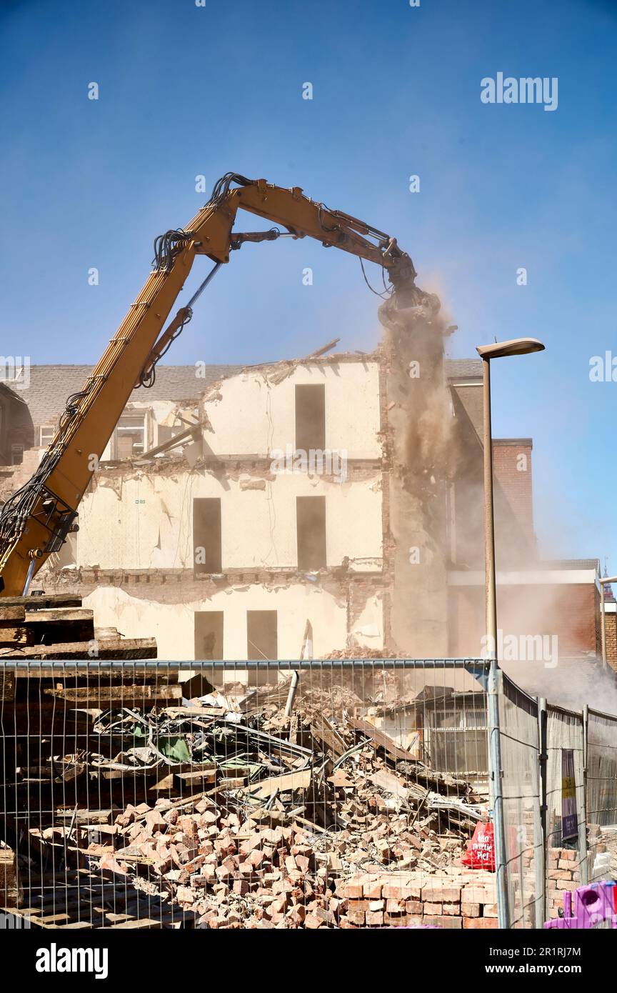 The demolition of the popular St Chad's Hotel on Blackpool promenade built 1893 and demolished in May 2023 Stock Photo