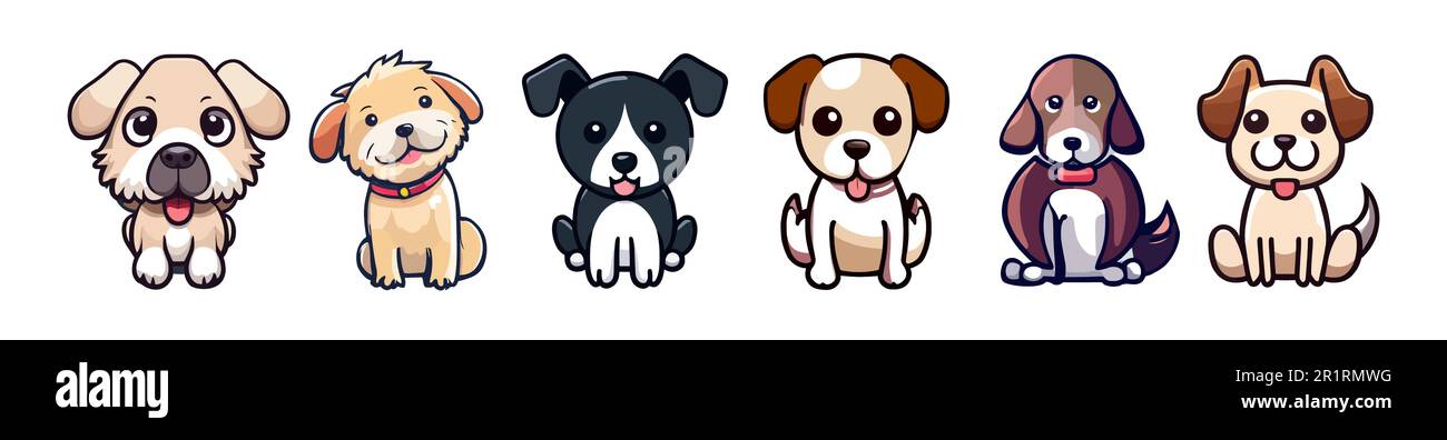 Cute funny cartoon dogs doodle vector set. Stock Vector