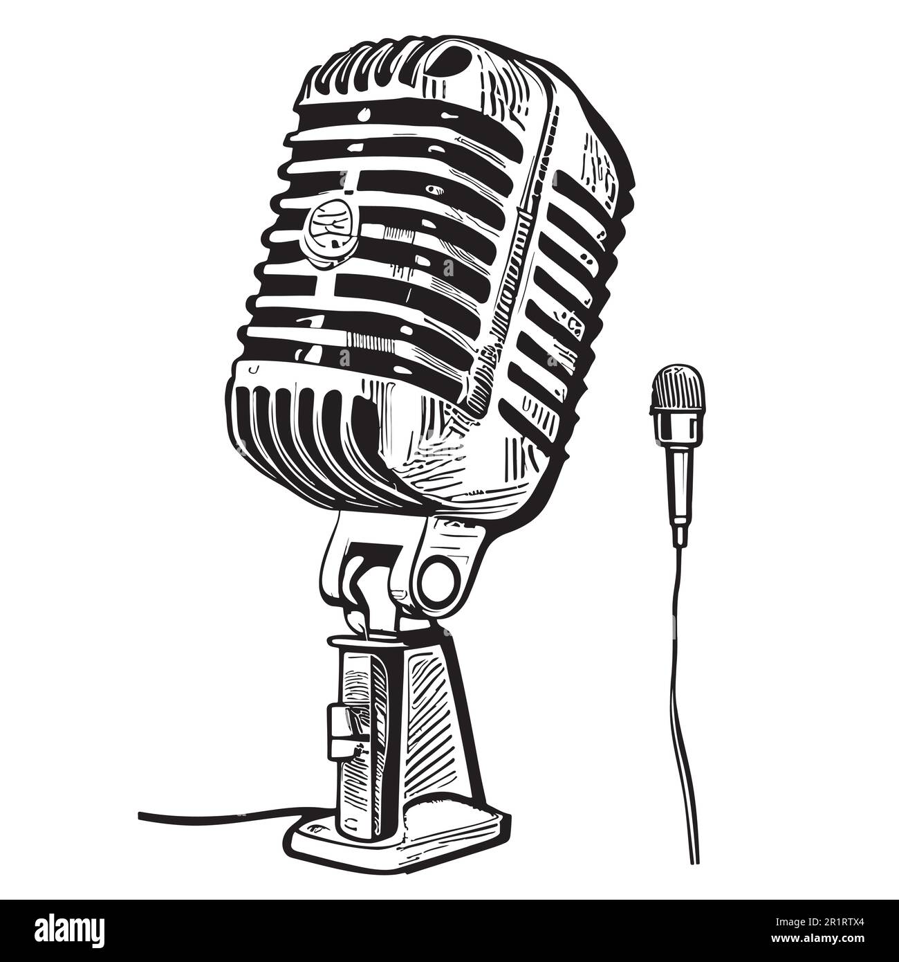 Retro microphone sketch hand drawn in doodle style illustration Stock