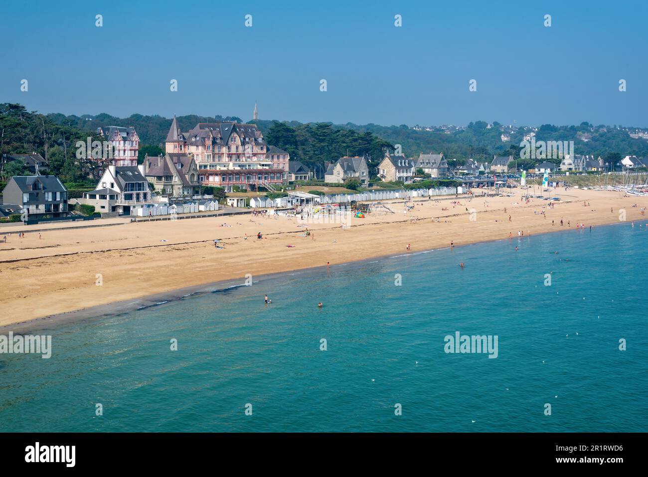 View of the beach of SaintCastLeGuildo in summer in Côtes d'Armor