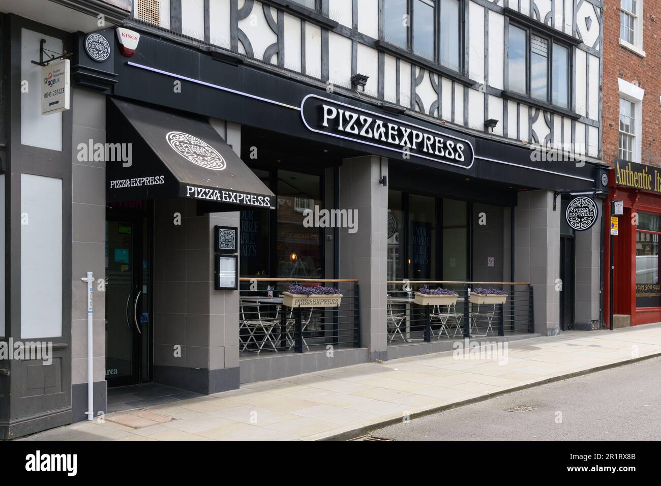 Shrewsbury, UK May 4, 2023 Pizza Express facade in Mardol