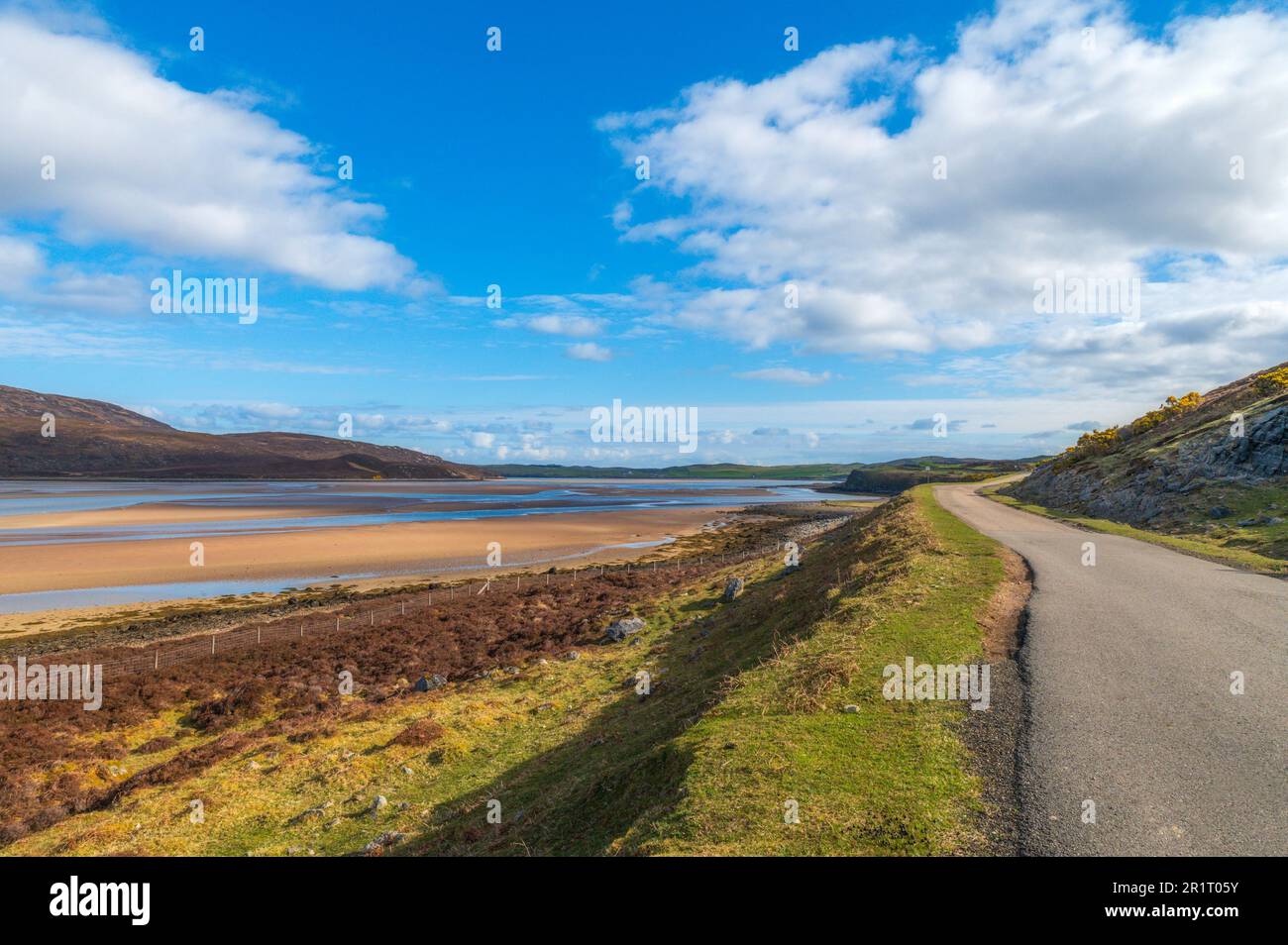 The NC500 alongside th Kyle of Durness in Sutherland Scotland Stock