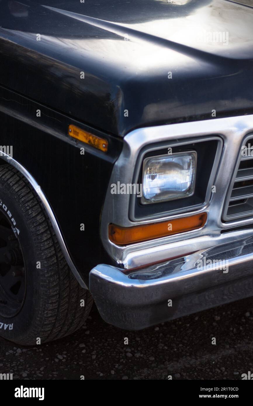 A dark blue old American Ford pick-up truck Stock Photo