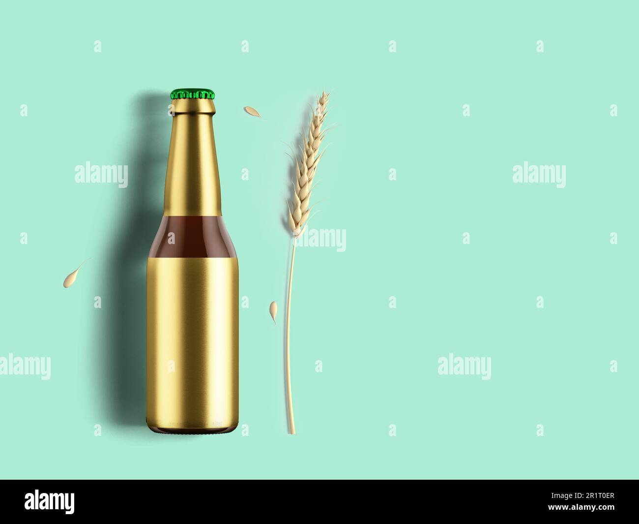 Round bottle with blank gold foil label isolated . beer fiesta concept. Stock Photo