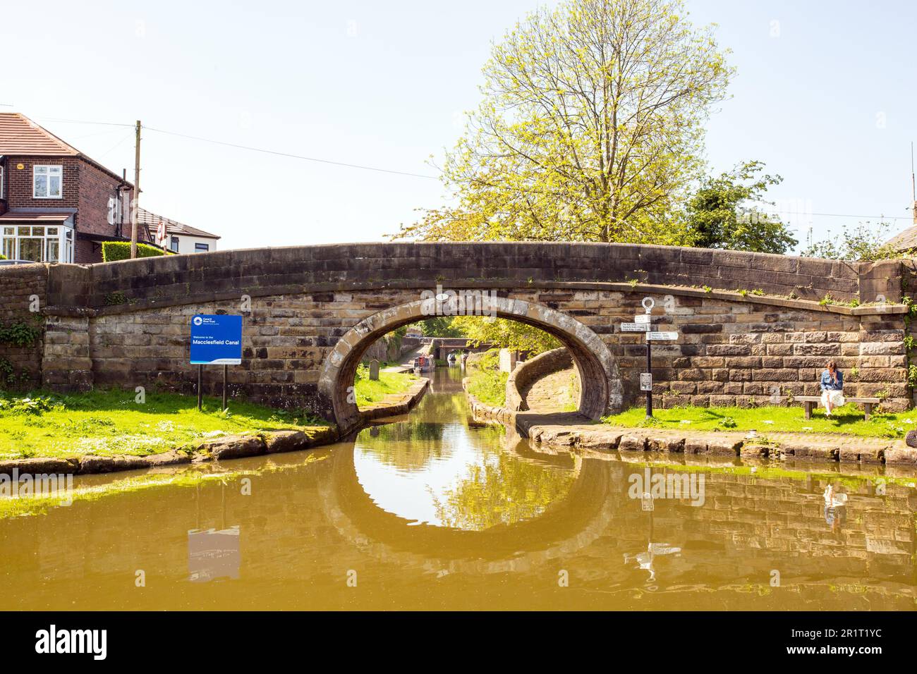 Canal bridge over the Macclesfield canal at its junction with the Peak forest canal at Marple in Greater Manchester Stock Photo