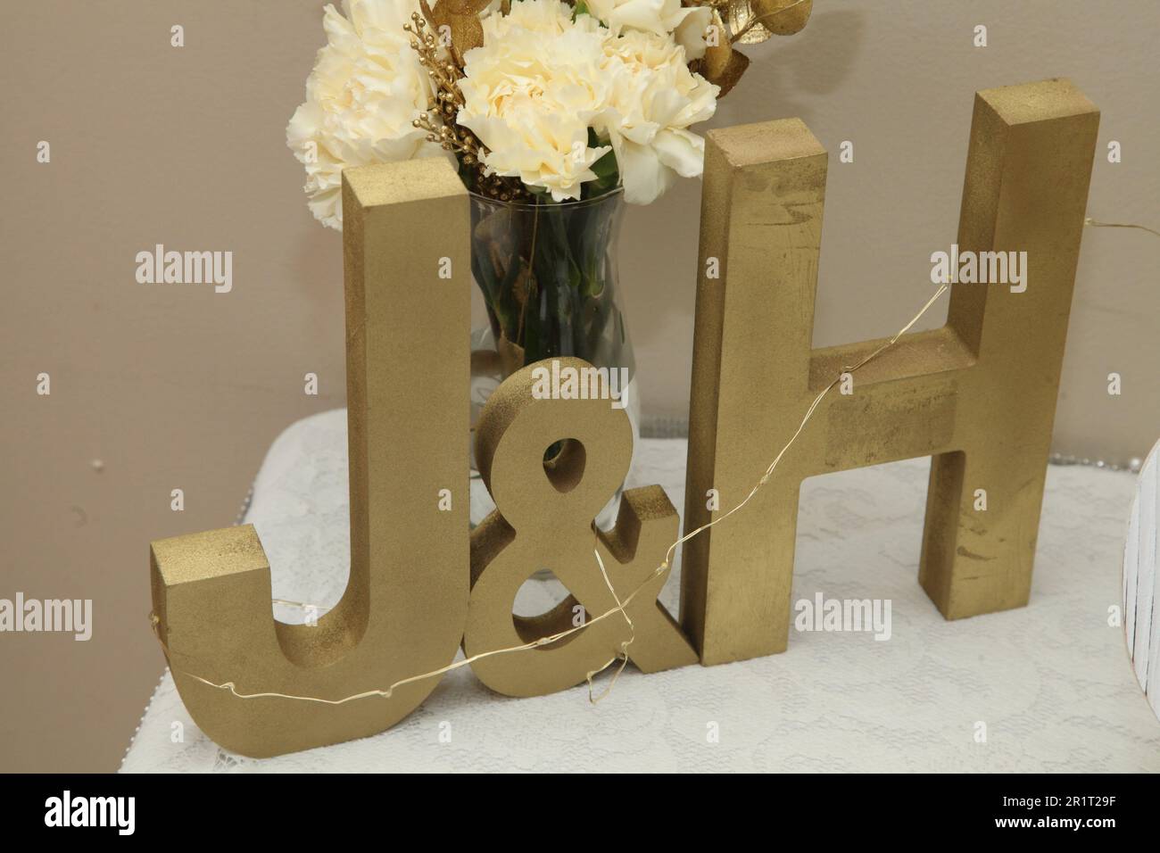 Initials of the names of the bride and groom Stock Photo