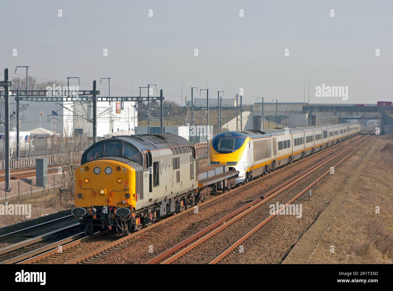 A Class 37 diesel locomotive number 37601 hauling Eurostar set 373311 ...