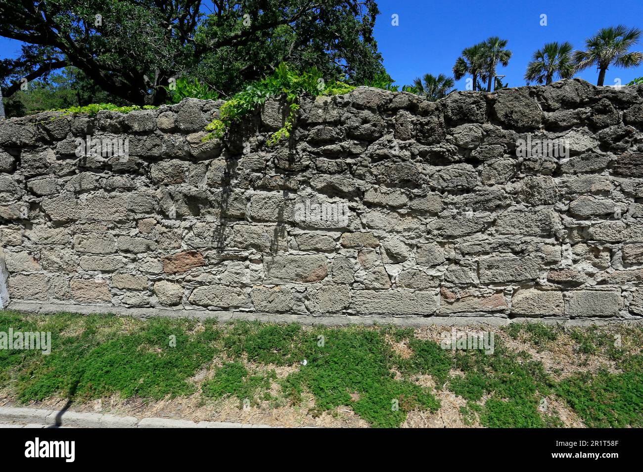 coquina wall, St. Augustine, Florida, USA, st augustine, saint augustine, street, old town, town, street, streets, tourists, attractions Stock Photo