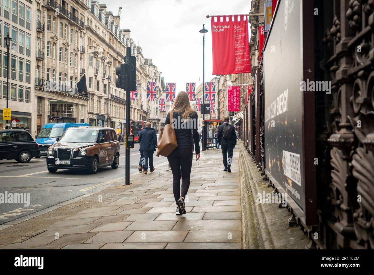 London- May 2023: London street scene on Piccadilly in London's Mayfair, West End Stock Photo