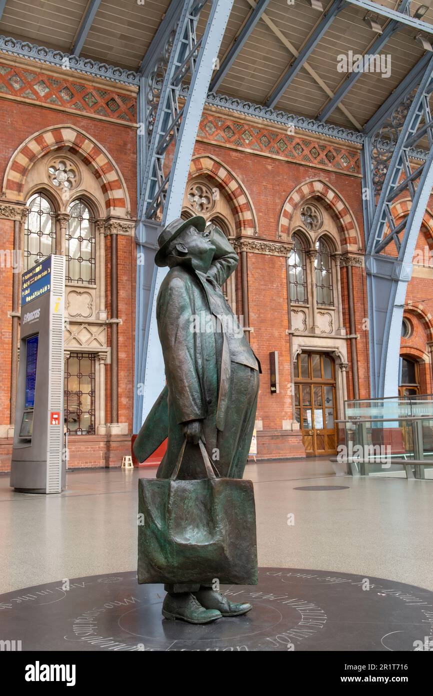 London, England-August 2022; Close up view of John Betjeman statue of ...