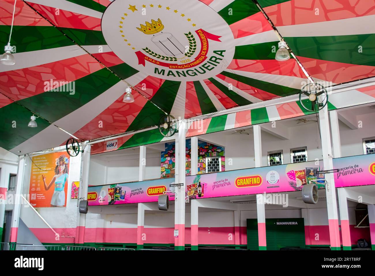 Symbol in the ceiling of the dance floor. The official name of the famous education building is: Grêmio Recreativo Escola de Samba Estação Primeira de Stock Photo