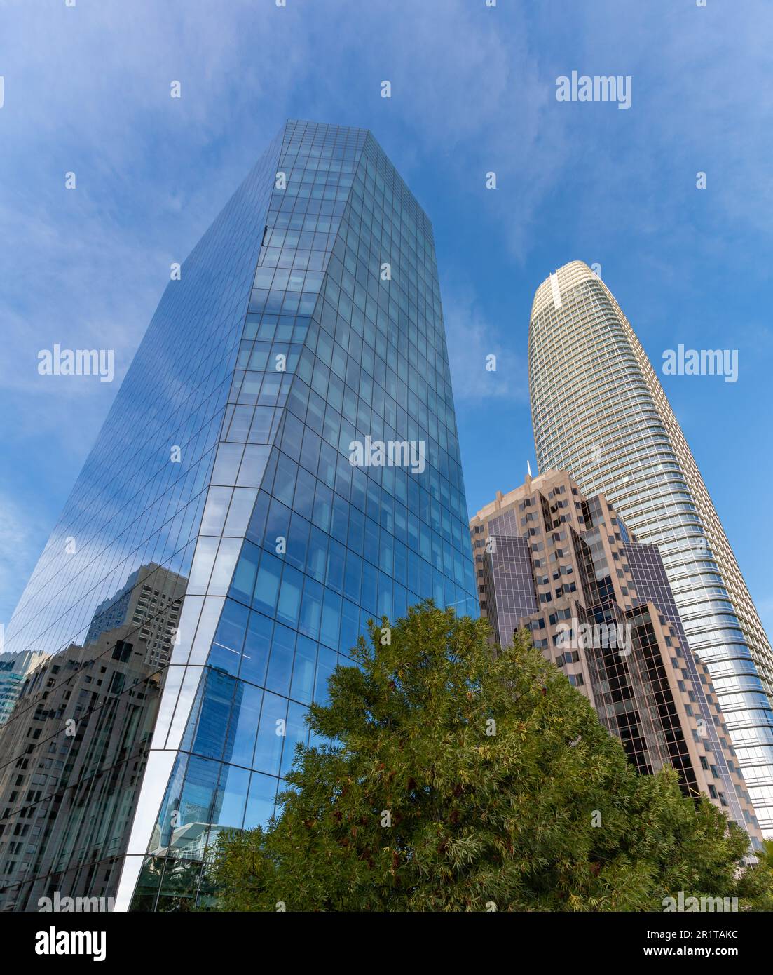 A picture of the Salesforce Tower and the 535 Mission Street buildings. Stock Photo