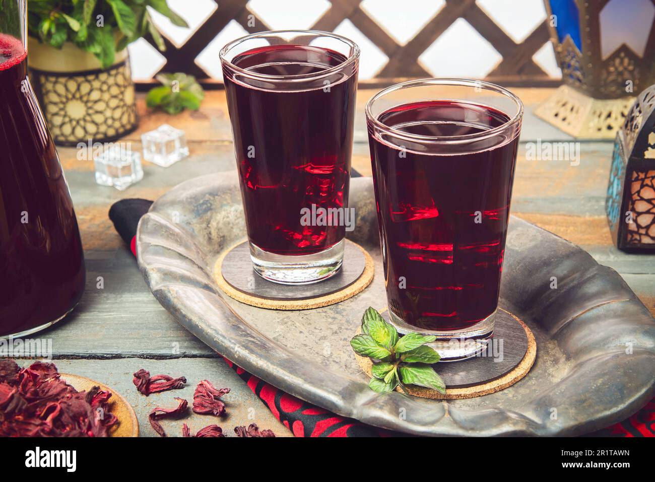Middle Eastern popular hibiscus drink or (Karkadeh). It is traditional ...