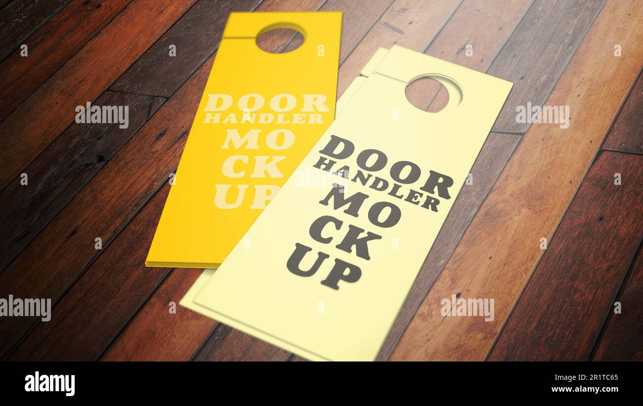Minimalist door handler mockup laying on wooden floor Stock Photo - Alamy