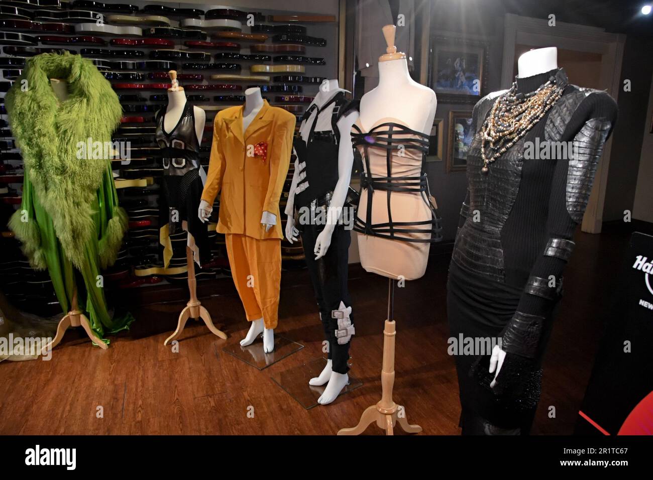 New York, USA. 15th May, 2023. A series of ensembles from Janet Jackson performance tours and photoshoots are previewed before auction at the Hard Rock Cafe in New York, NY on May 15, 2023. Julien's Auctions will present over 1,200 pieces of rock and roll history at 'Music Icons' auctions from May 19-21. (Photo by Efren Landaos/Sipa USA) Credit: Sipa USA/Alamy Live News Stock Photo