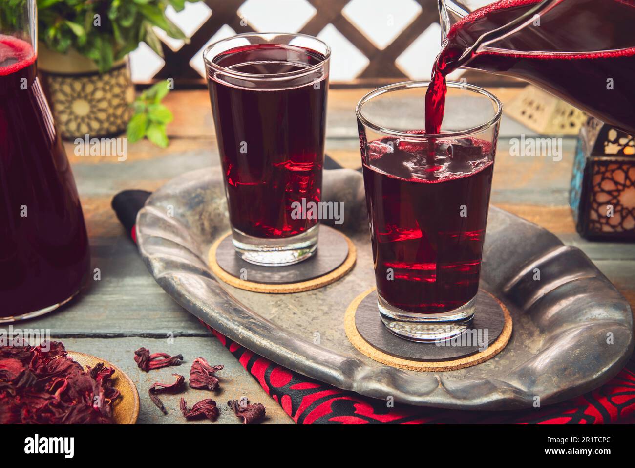Middle Eastern popular hibiscus drink or (Karkadeh). It is traditional ...