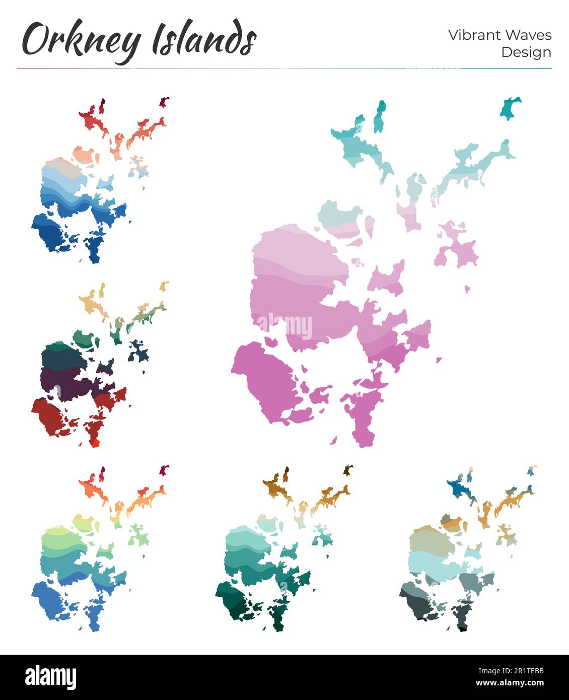 Set of vector maps of Orkney Islands. Vibrant waves design. Bright map ...