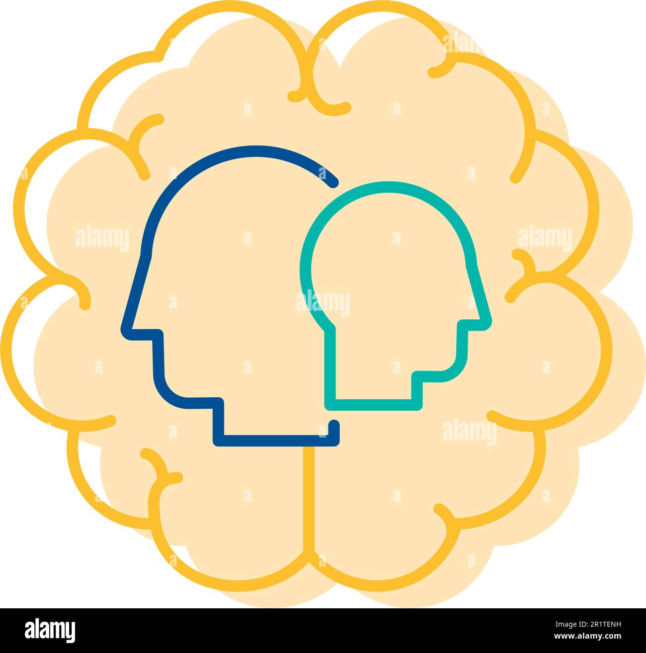 Psychology and Physiology Icon Human Brain Activity Concept. People Intelligence, Temperament and Health Sign with Head Silhouette on Brain Outline Ba Stock Vector