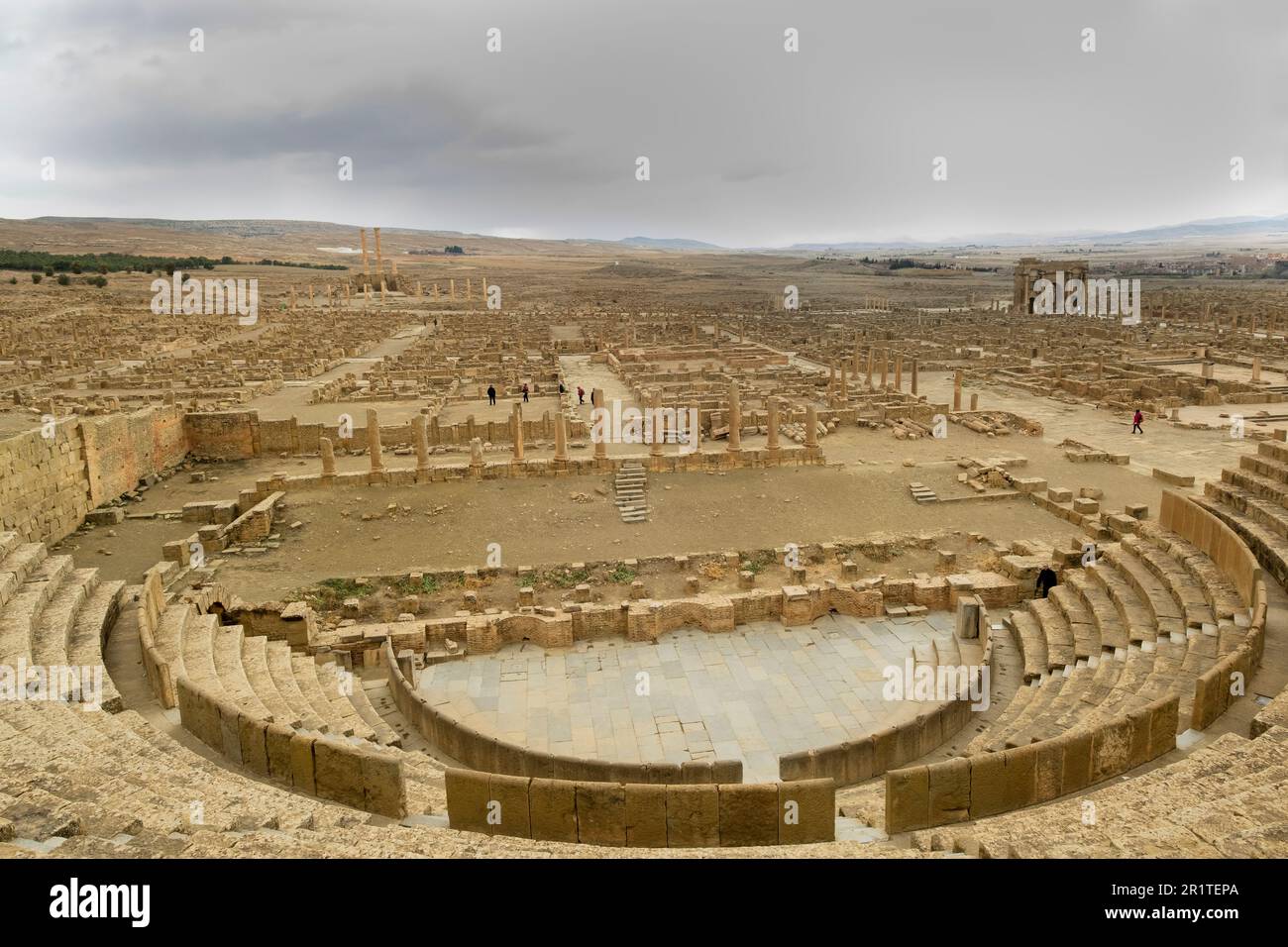 Timgad ancient Thamugadi or Thamugas general view of city built on the classical Roman's square, Algeria, Africa Stock Photo