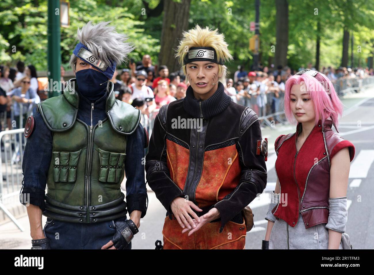 Ny, USA. 13th May, 2023. Central Park West, New York, USA, May 13, 2023 - NARUTO Cast members Naruto Uzumaki, Sakura Haruno, Sasuke Uchiha marches at the Second Japanese Parade on Saturday, May 13, 2023 in New York City. Photo: Luiz Rampelotto/EuropaNewswire (Credit Image: © Luiz Rampelotto/ZUMA Press Wire) EDITORIAL USAGE ONLY! Not for Commercial USAGE! Stock Photo