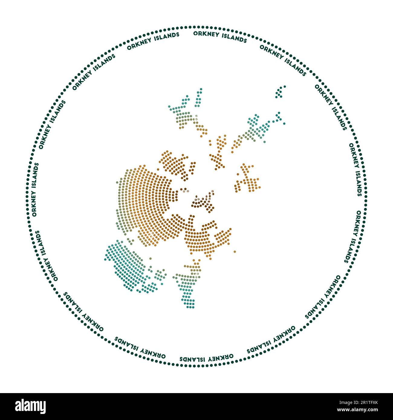 Orkney Islands round logo. Digital style shape of Orkney Islands in ...