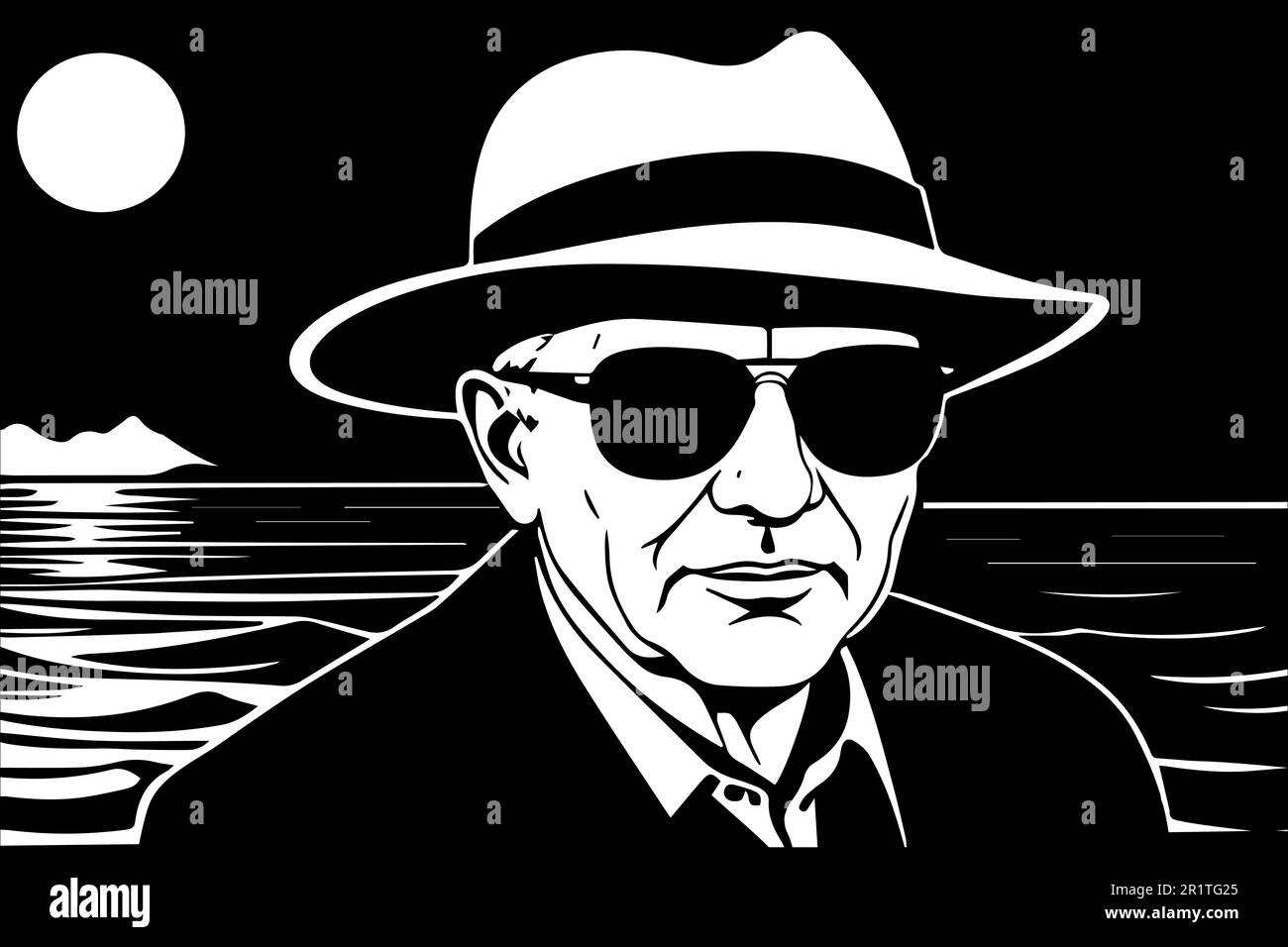 Vector illustration of a man in a hat and sunglasses on the background ...