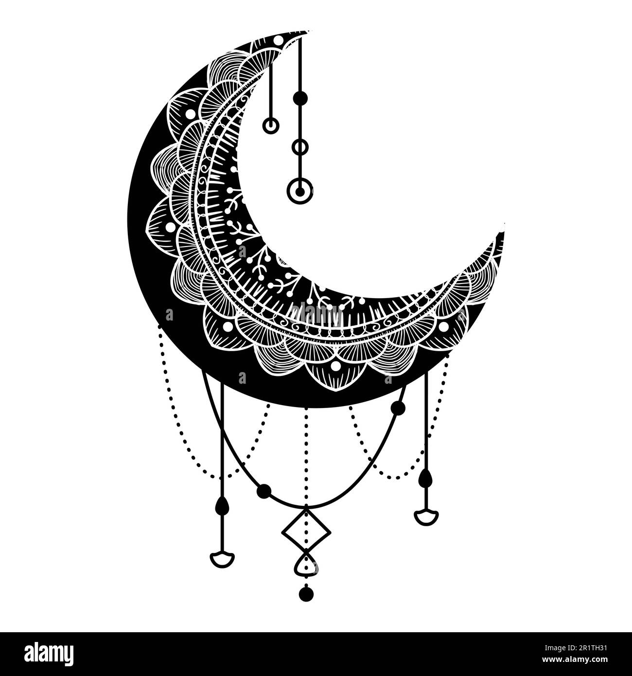 Hand Drawn Moon With Flowers Mandalas And Paisley Beautiful Floral 