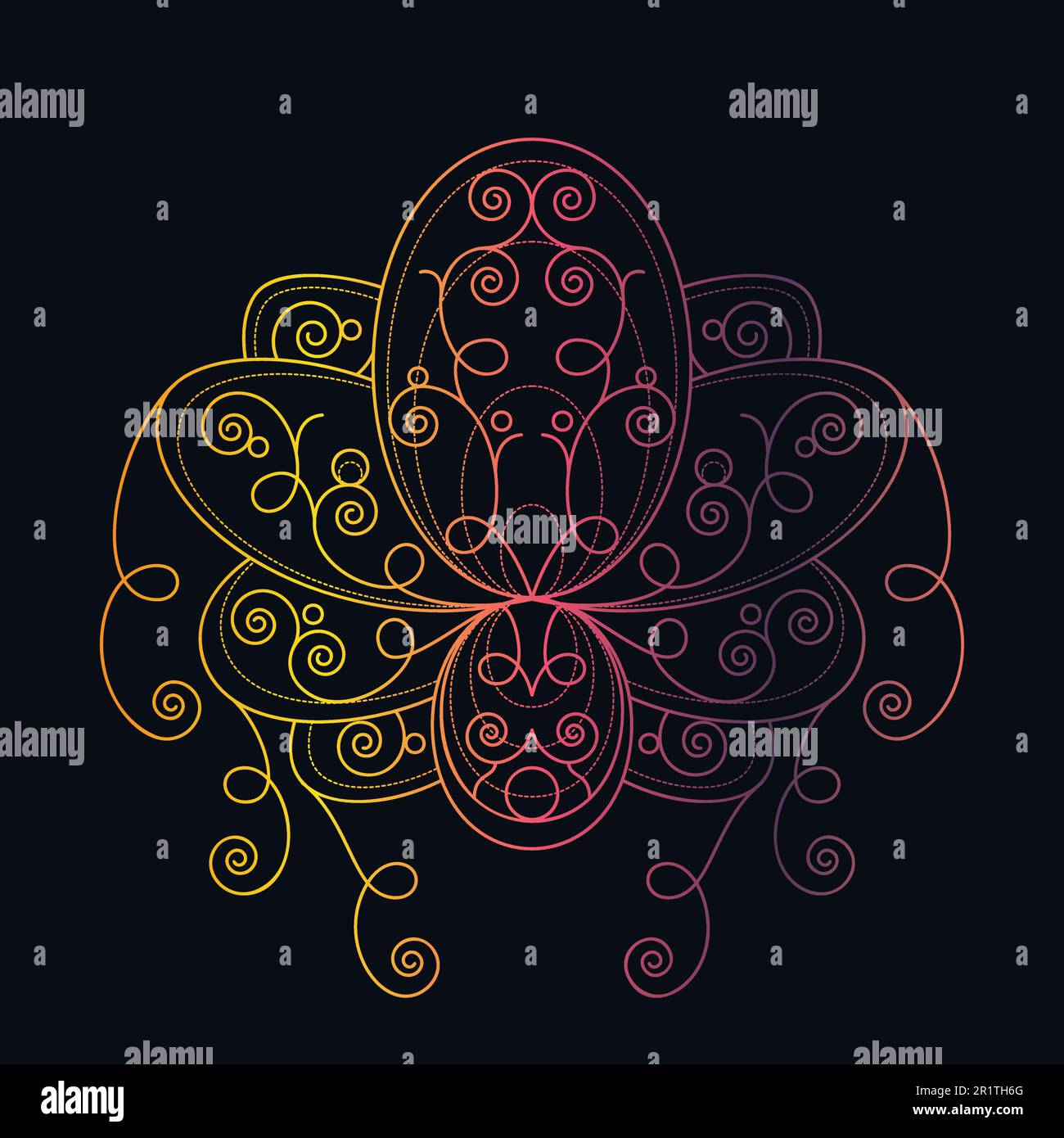 Lotus flower with geometric pattern vector linear illustration ...