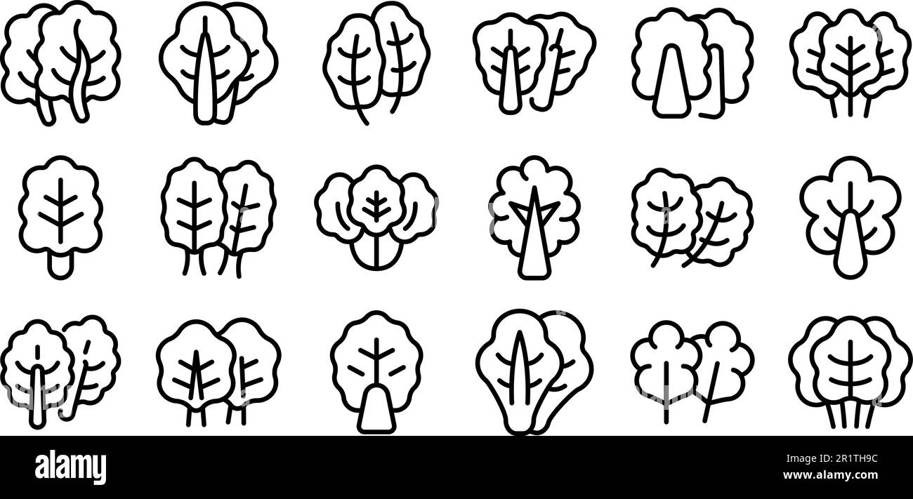 Chard icons set outline vector. Mangold agriculture. Cabbage diet Stock Vector