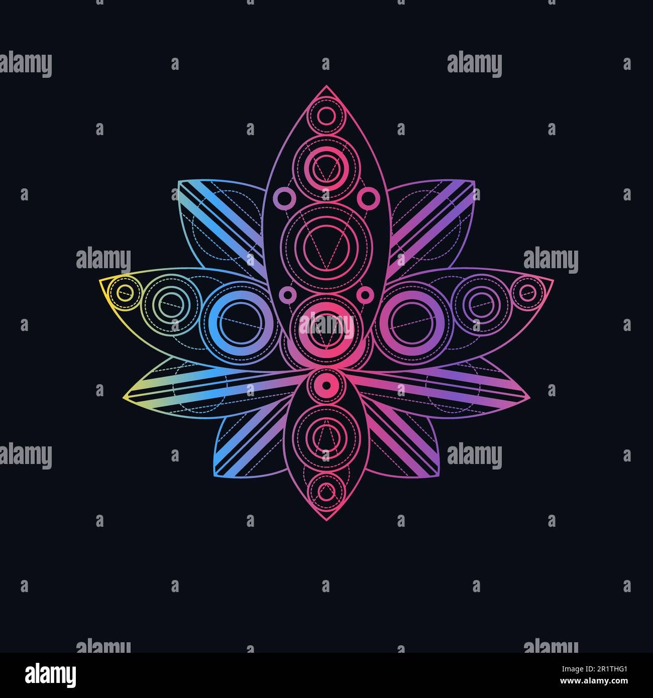 Lotus flower with geometric pattern vector linear illustration ...