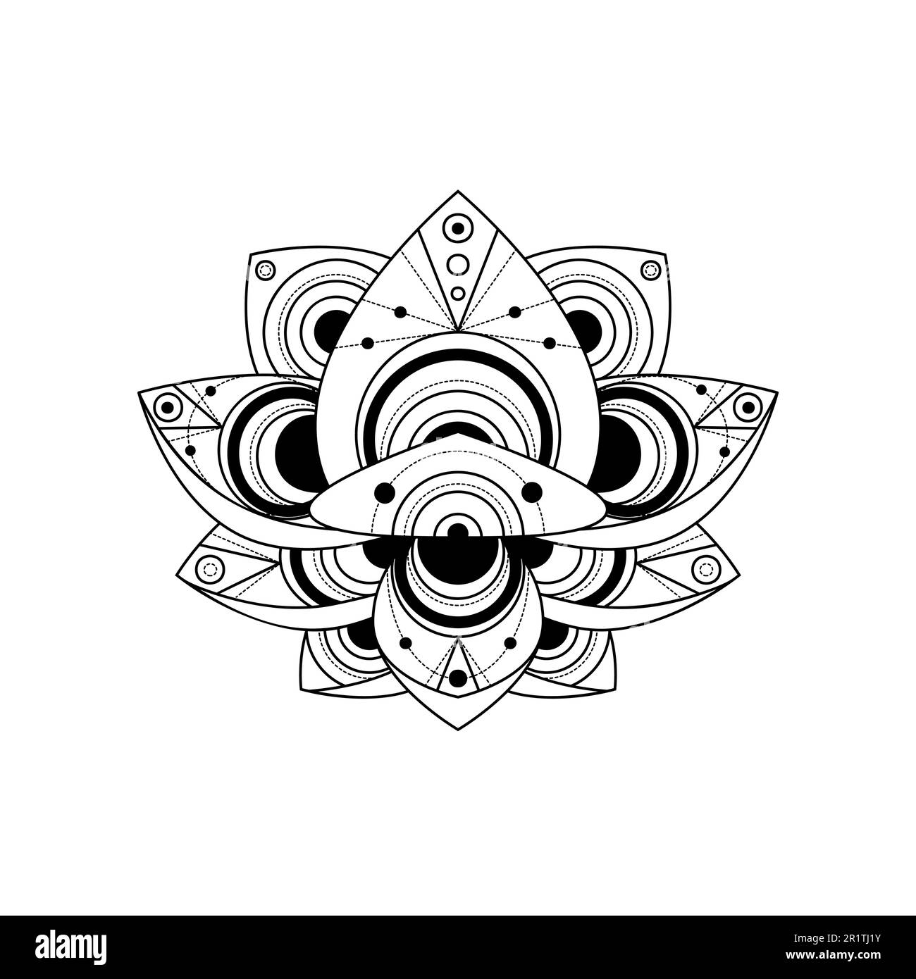 Lotus flower with geometric ornament vector linear illustration. Indian