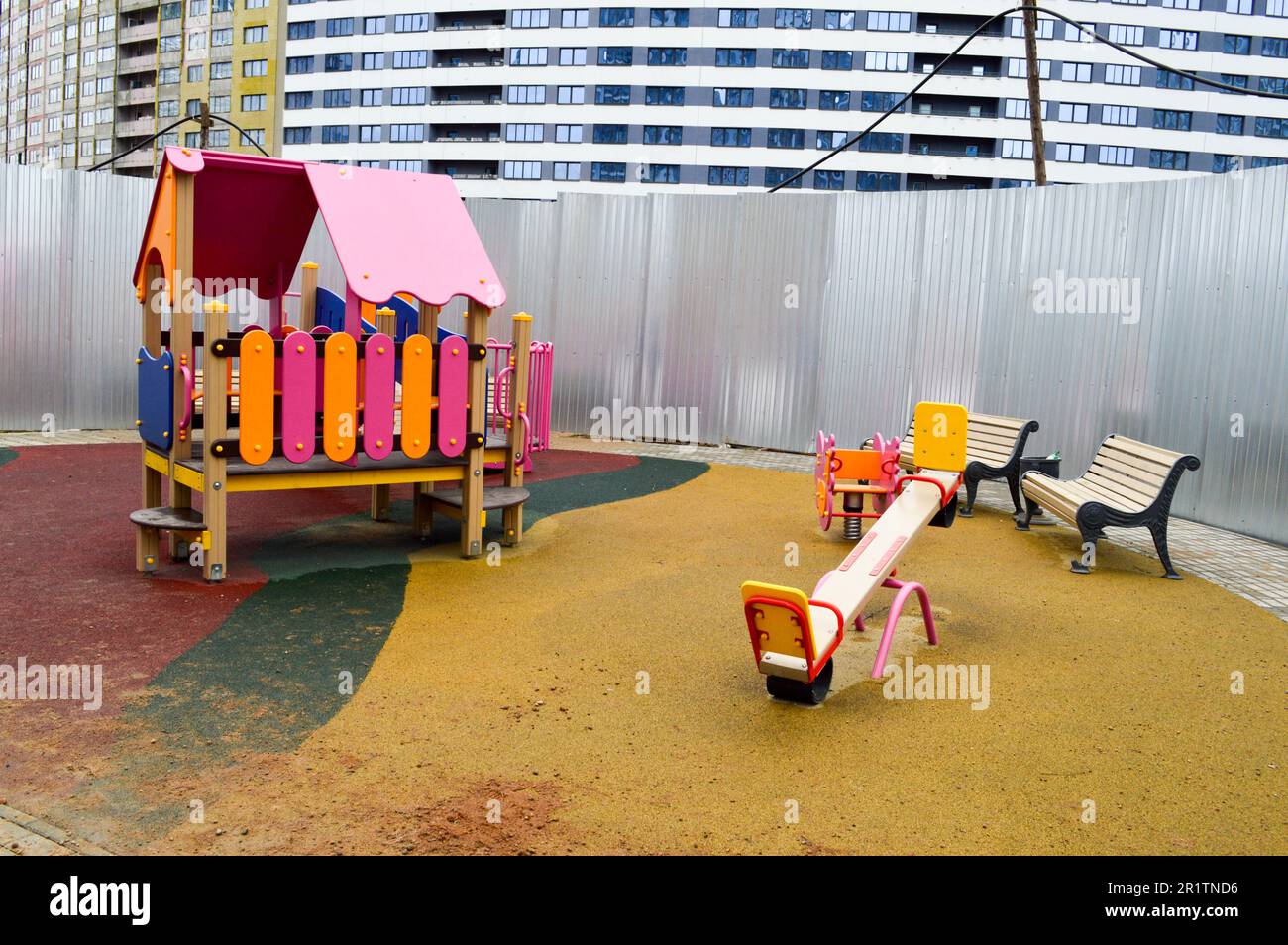 New modern safe outdoor playground in the open air with exercise
