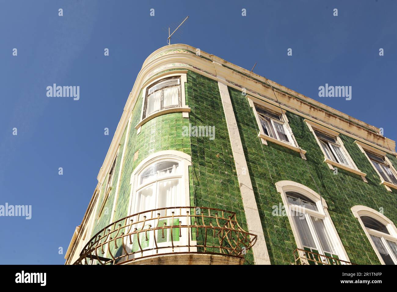 Traditional green tiled building, Old Town, Lagos, Algarve, Portugal Stock Photo