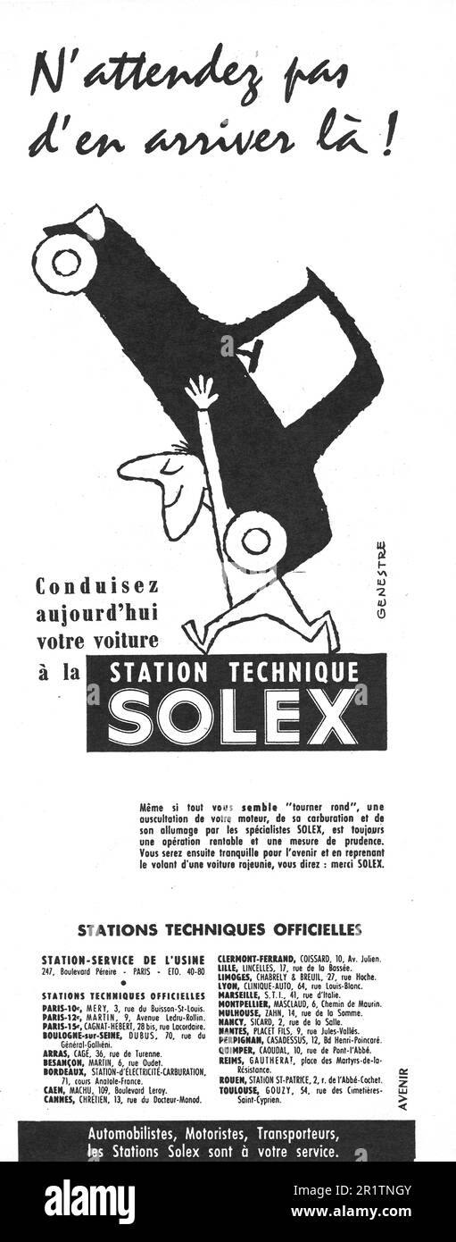 STATION TECHNIQUE SOLEX advert in Paris Match French magazine, 1959