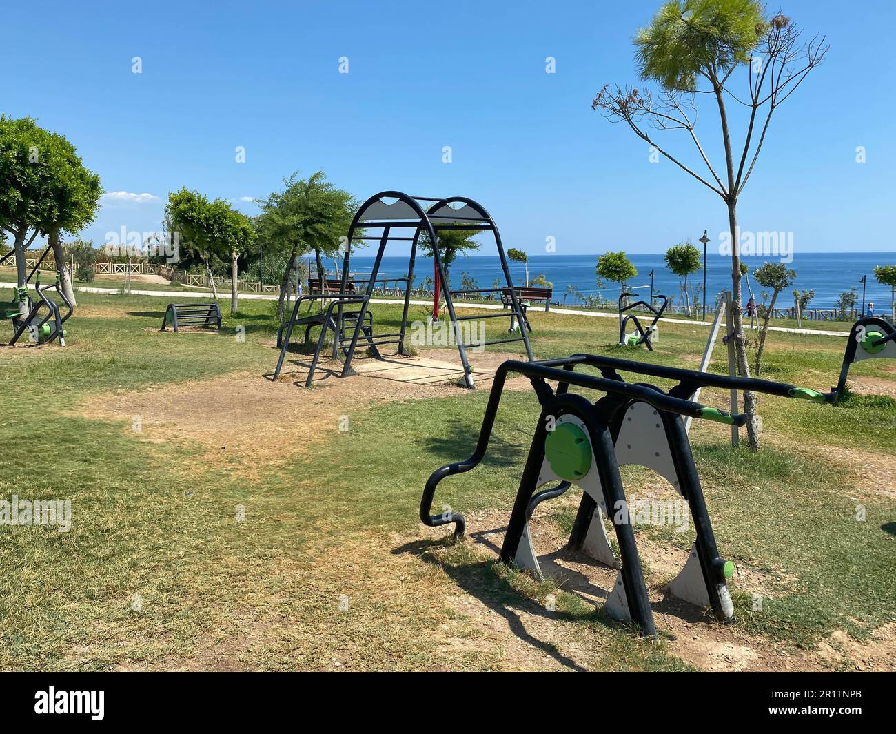 fitness playground with the gymnastic sport equipments near new modern