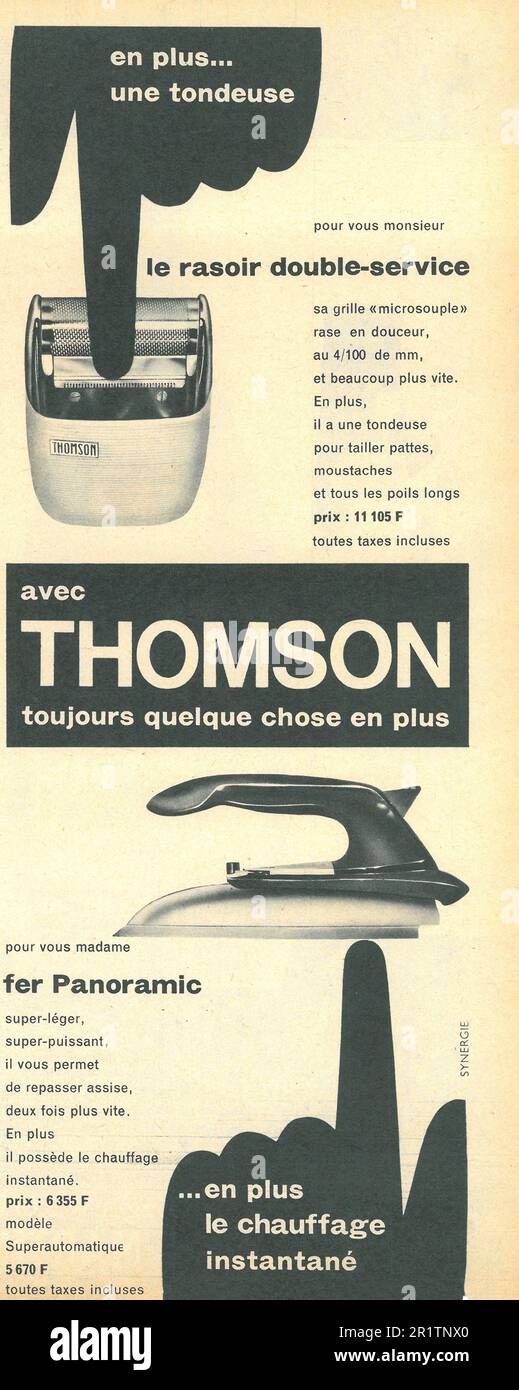 Thomson Mens Electric Razor, iron French print ad, 1959 Stock Photo