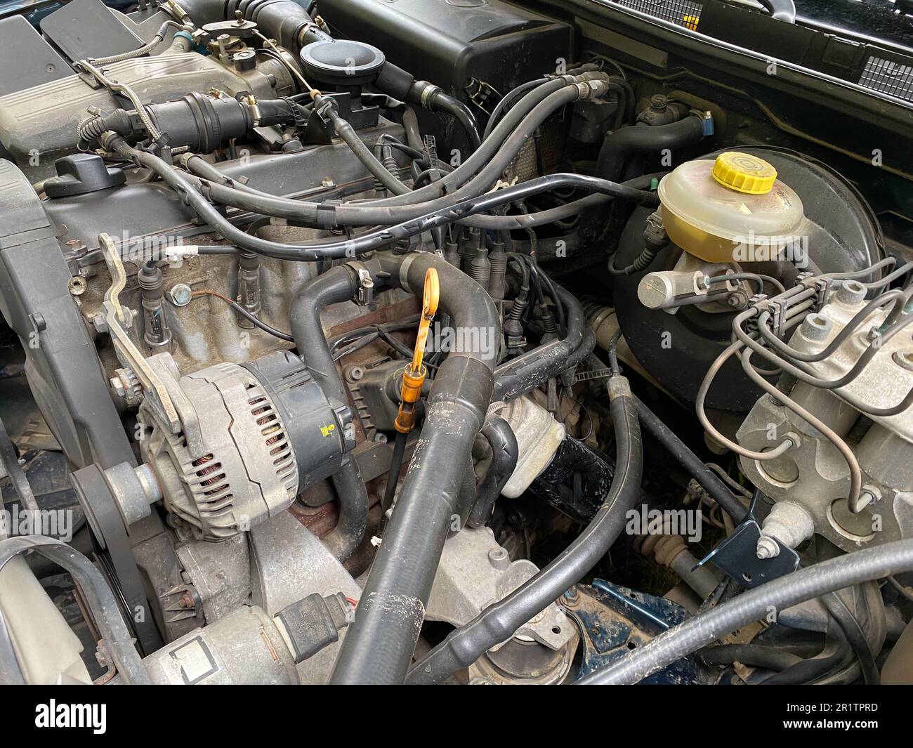 Car crash open hood car mechanic to check condition of damage. See the