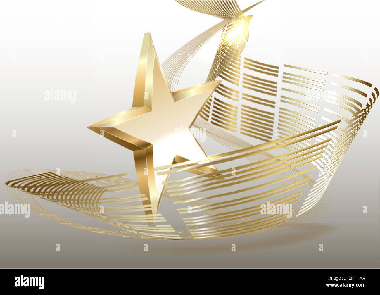 3d gold star with ribbon element and glitter light effect decoration ...