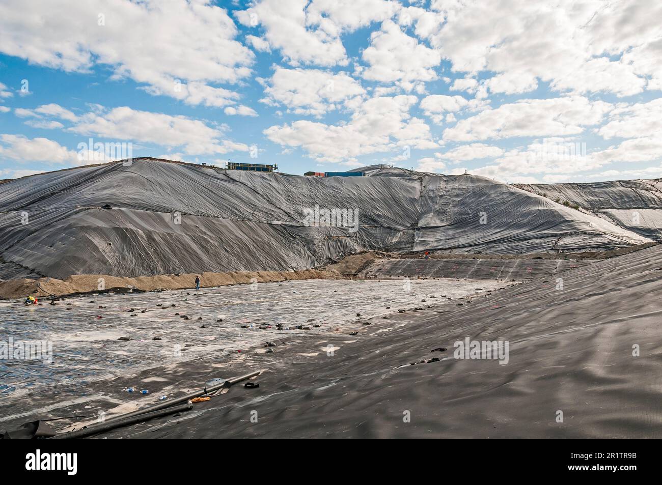 Geomembranes cover a lot of ground in an active landfill Stock Photo