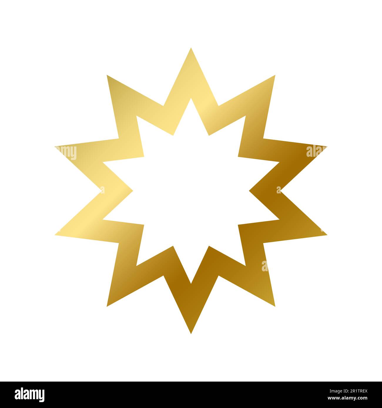 Bahai faith symbol isolated. East religious golden sign outline on ...