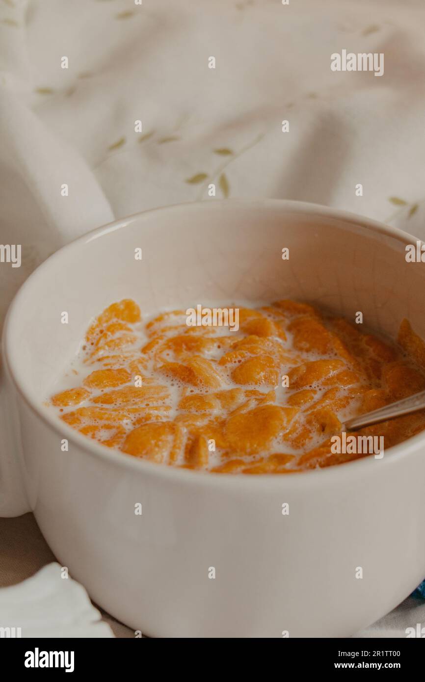 cereal bowl in bed Stock Photo Alamy