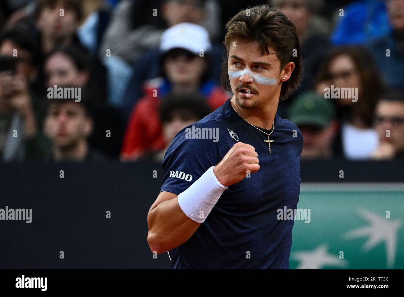 Rome, Italy. 15th May, 2023. Jeffrey John JJ Wolf of United States of America reacts during his match against Alexander Zverev of Germany at the Internazionali BNL d'Italia tennis tournament at Foro Italico in Rome, Italy on May 15th, 2023. Credit: Insidefoto di andrea staccioli/Alamy Live News Stock Photo