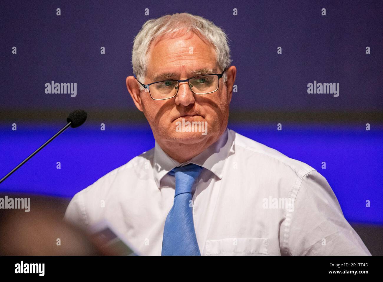 Trevor Rue, chair of a public inquiry at Strule Arts Centre, Omagh ...