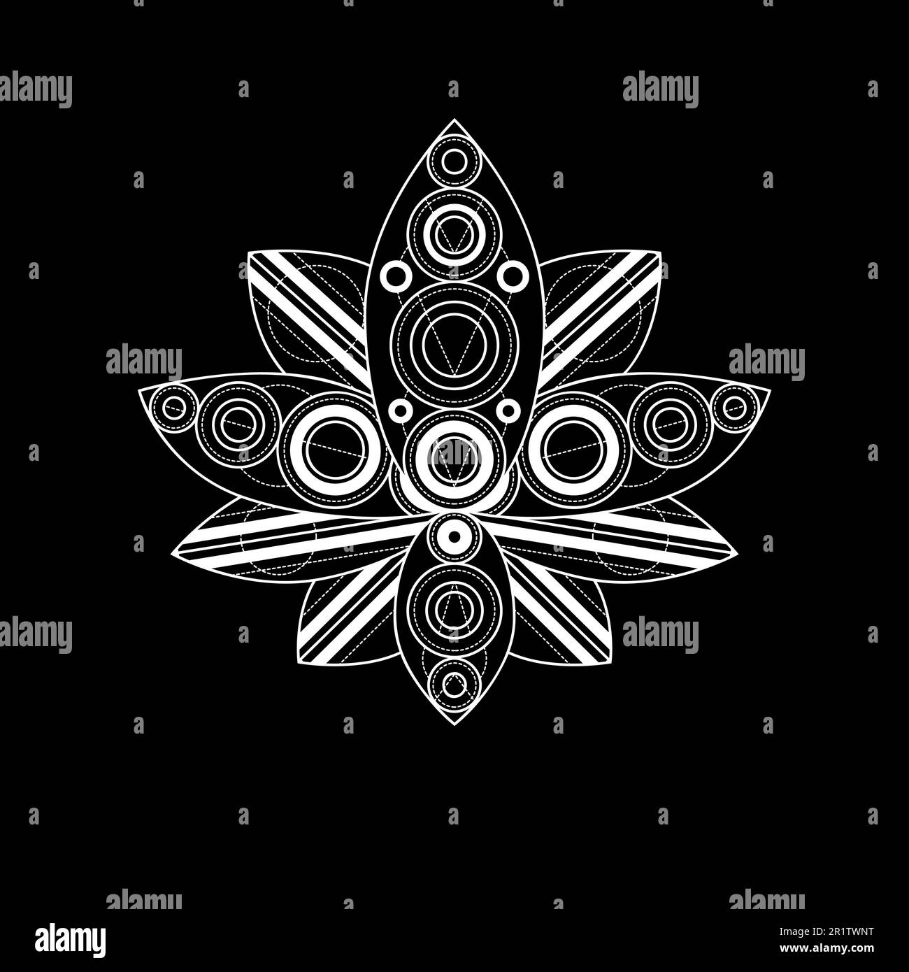 Lotus flower with geometric ornament vector linear illustration. Indian ...