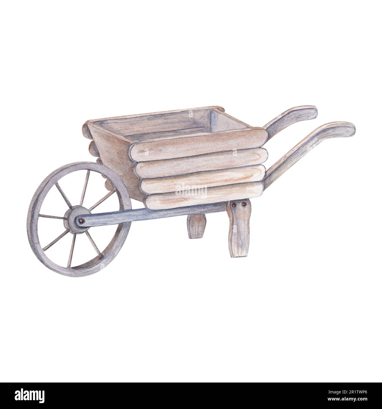 Wooden wheelbarrow isolated on white background. Agricultural equipment