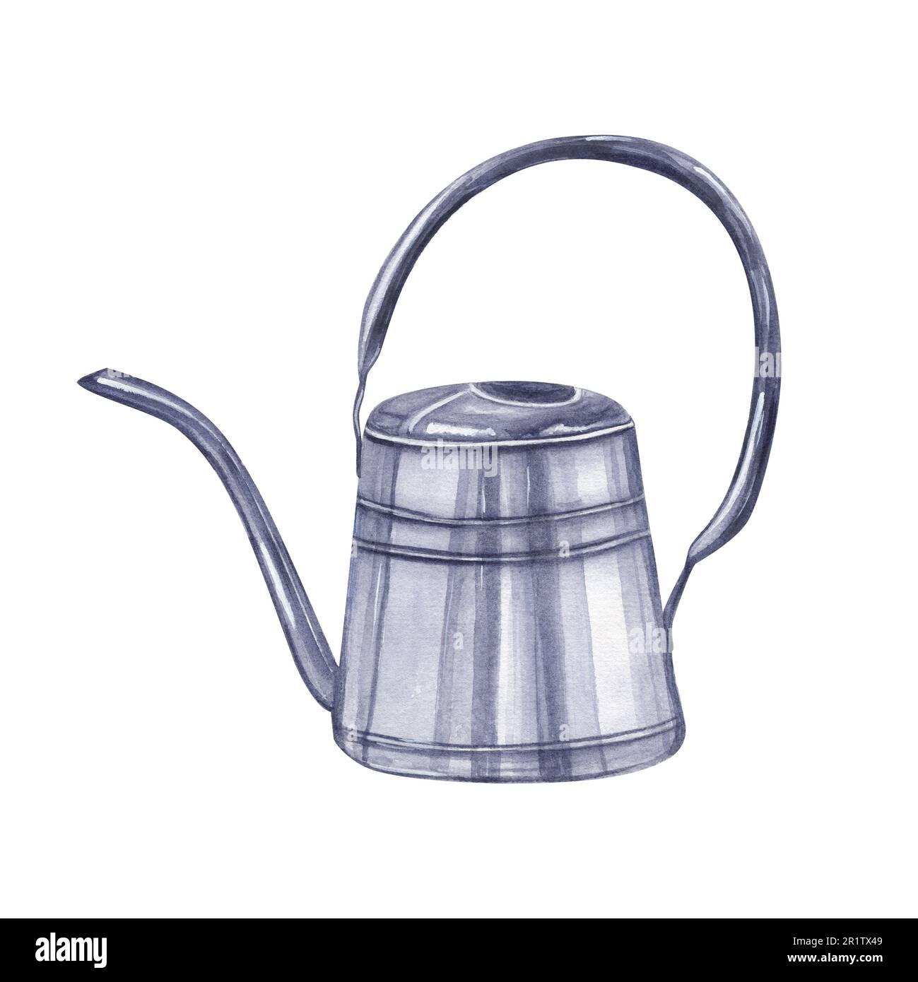Metal watering can isolated on white. Gardening tool used in