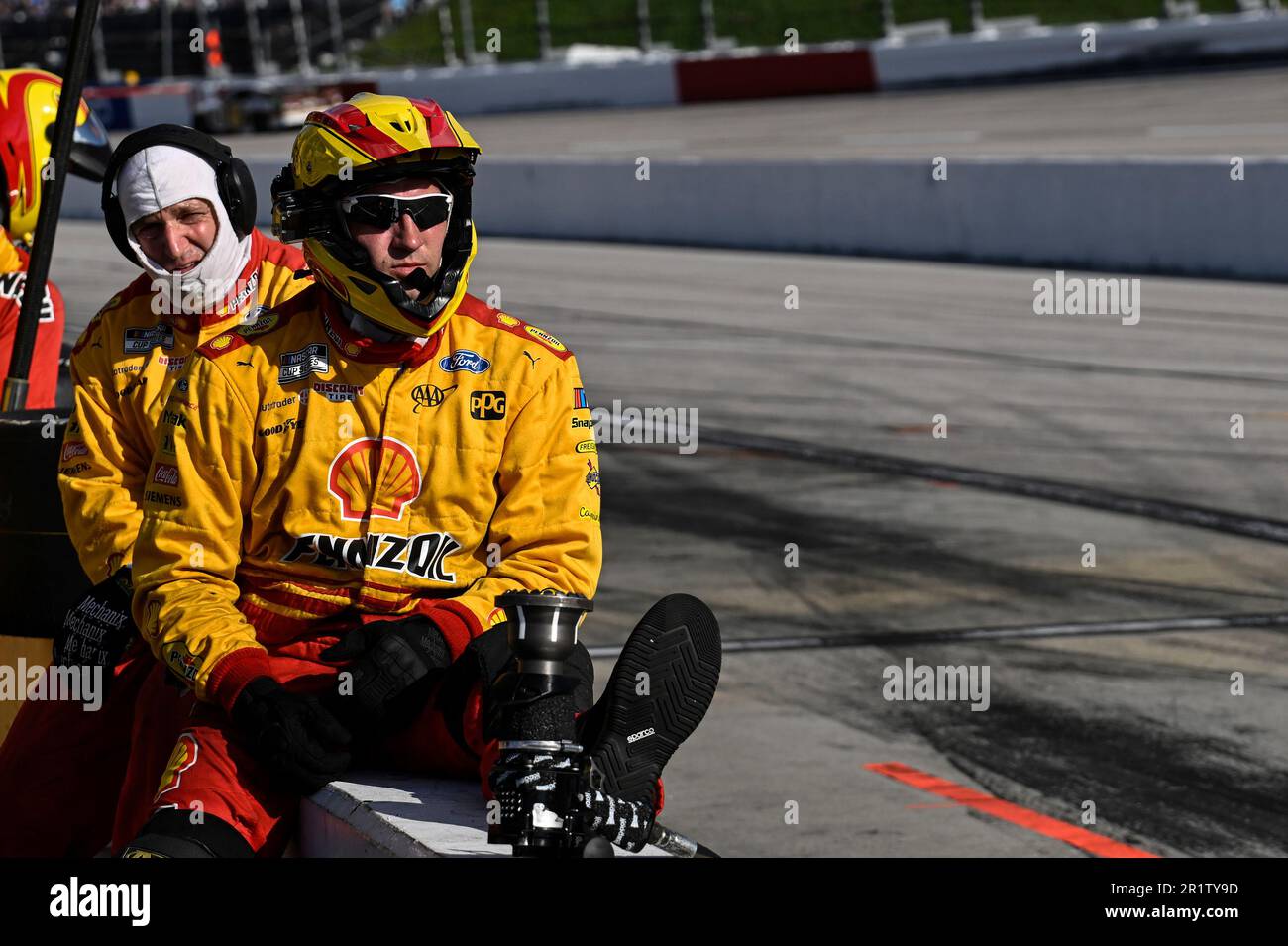 Pit crew members for Joey Logano look on during a NASCAR Cup Series