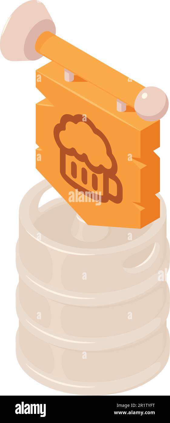 Beer delivery icon isometric vector. Wood beer bar signboard and metal ...