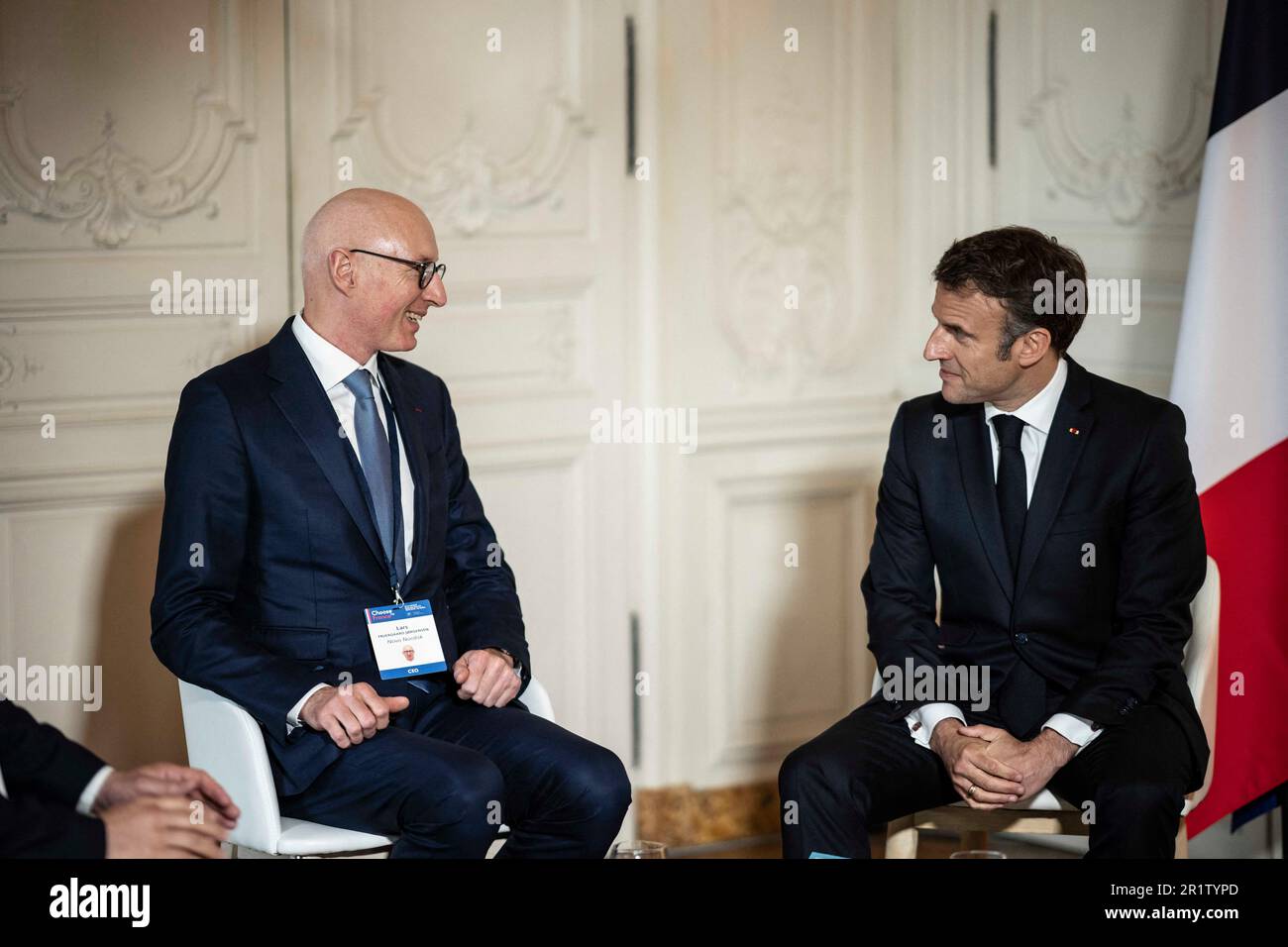 Versailles, France. 15th May, 2023. French President Emmanuel Macron (R ...