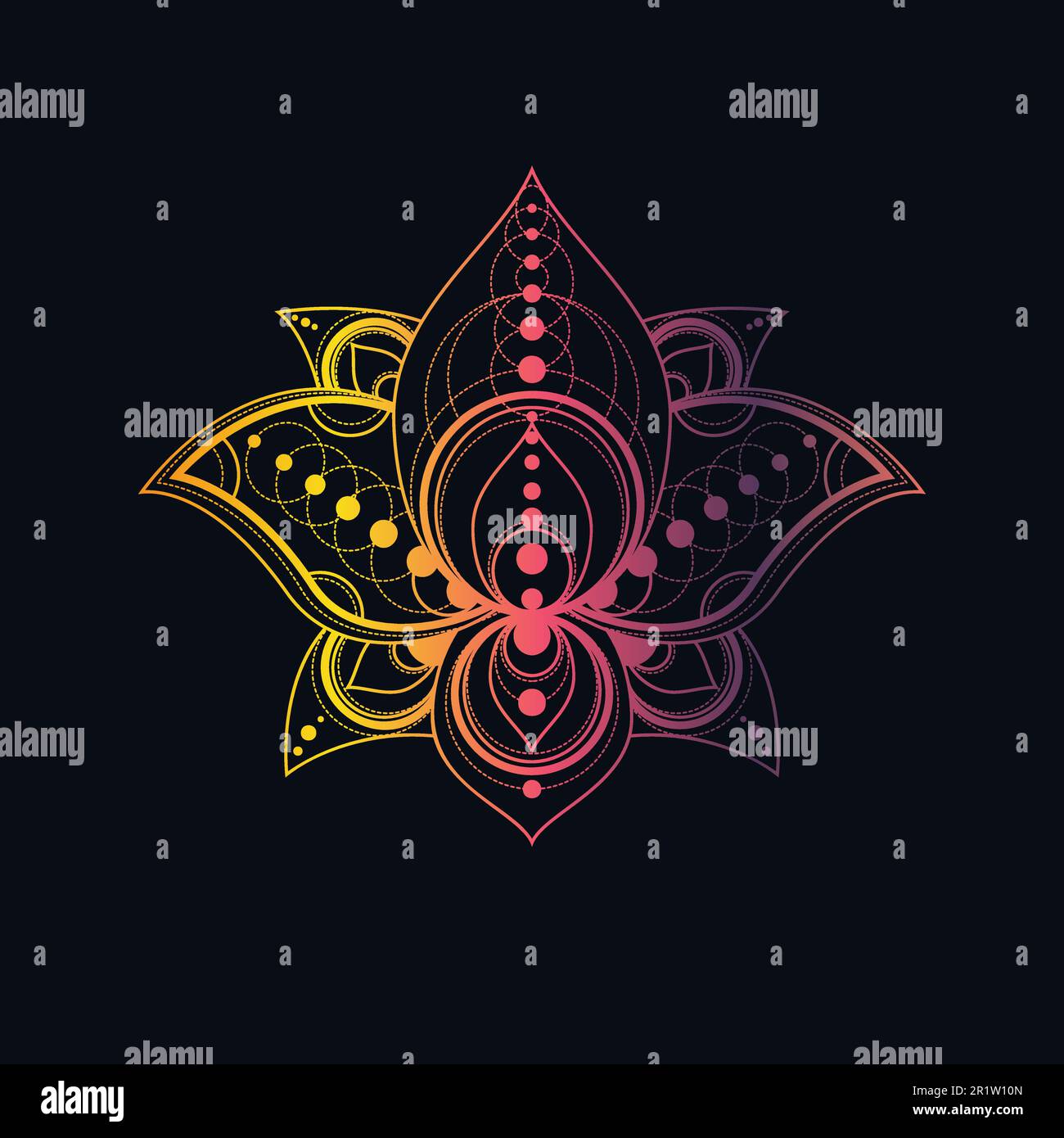 Lotus flower with geometric pattern vector linear illustration ...